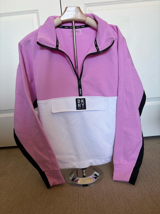 Dkny Tops - DKNY Pink and White Half-Zip Pullover Hoodie